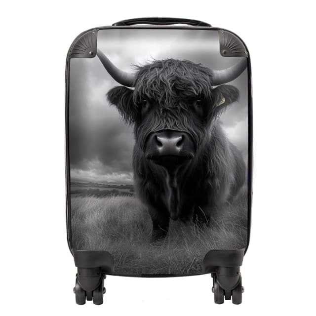 Warren Reed - Designer Black & White Highland Cow Suitcase in Grey Size: Small Grey Unisex Small
