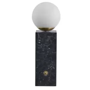 Orb Glass Shade, Brushed Brass Metal and Marble Table Lamp