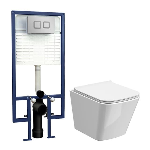 Balterley Faron Soft Square Wall Hung Toilet & Cistern with Plate, 325mm in White White Unisex