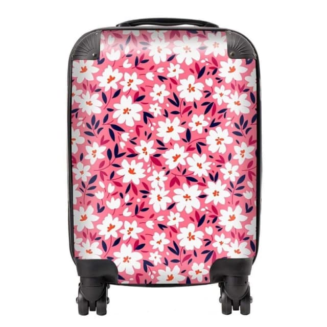 Warren Reed - Designer Small Cute White Flower Pattern Suitcase in Pink Size: Large Pink Unisex Large