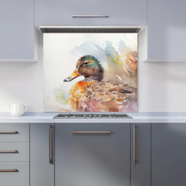 Warren Reed - Designer Mallard Watercolour Kitchen Splashback in Brown Size: 600mm x 750mm Brown Unisex 600mm x 750mm
