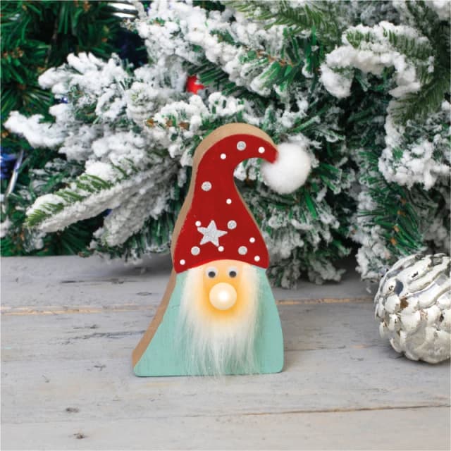St Helens Wooden Christmas Gonk Decoration with Light Up Nose ELV-077298