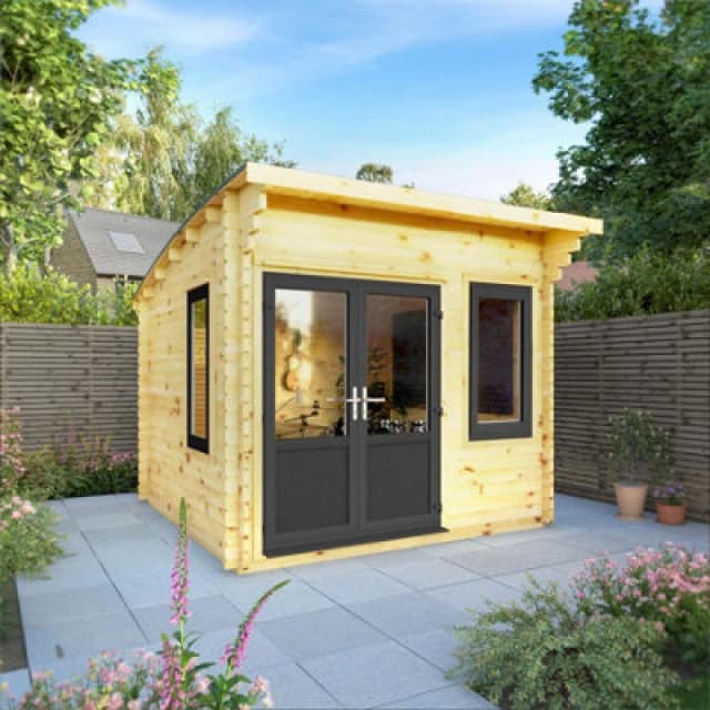 Waltons 3M X 3M Curved Roof Log Cabin 44mm Upvc Windows And Doors - Grey