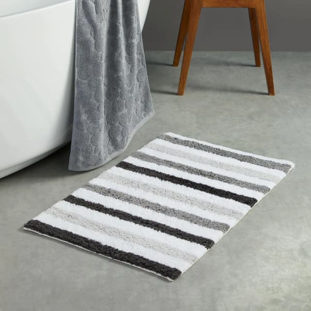 Fusion 'Carlson Stripe' 100% Cotton Bath Mat Grey