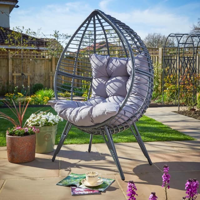 Home Source Eden Egg Balloon Dark Grey Cushioned Indoor Outdoor Chair
