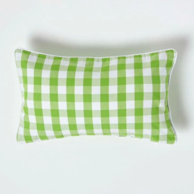 Homescapes Block Check Cotton Gingham Cushion Cover Green