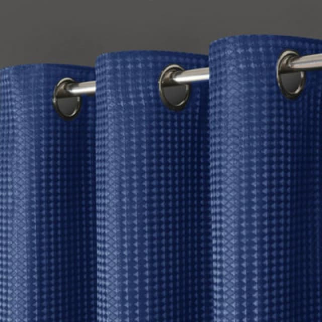 Velosso Waffle Weave Total Blackout Jacquard Eyelet Header Curtains - Navy