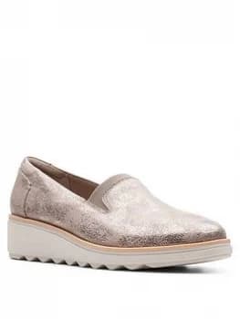 Clarks Womens Sharon Dolly Wedged Loafers - Pewter - UK 6