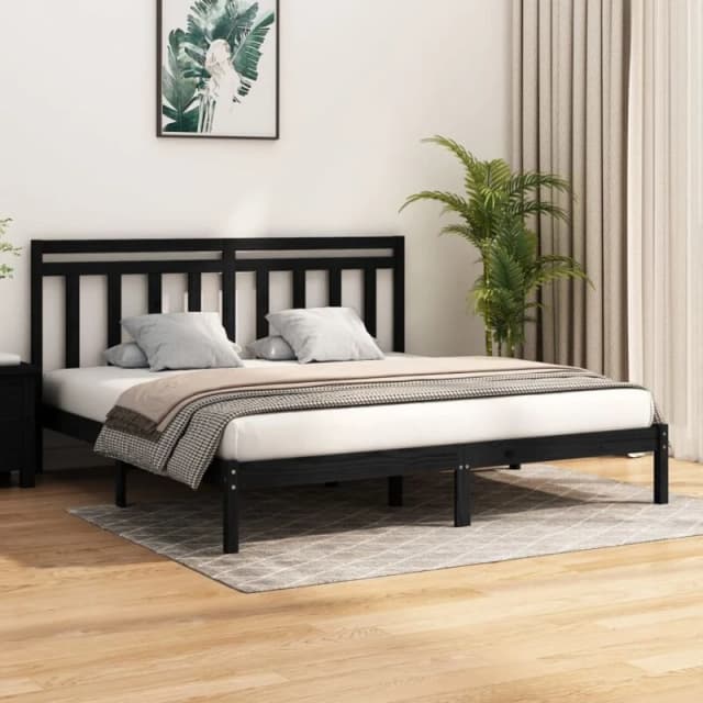 VIDAXL Bed Frame without Mattress Black 200x200cm Solid Wood Vidaxl 8720287040163