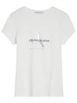 Calvin Klein Jeans Girls Small Monogram Box T-Shirt, White, Size Age: 8 Years, Women