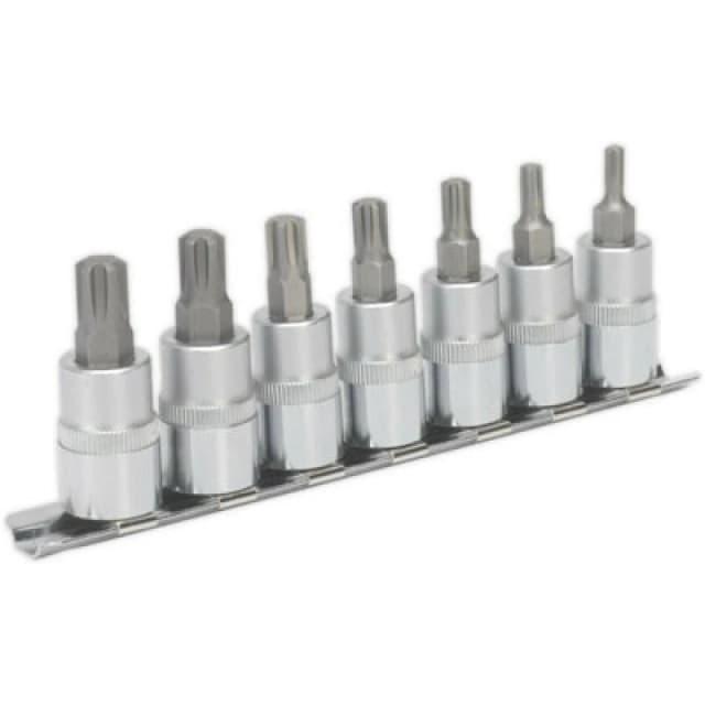 Loops 7pc Ribe Star Socket Bit Set - 3/8" Square Drive - 50mm Long S2 Steel Shafts Metallics