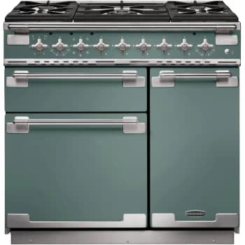 Rangemaster ELS90DFFMG Elise 90cm Dual Fuel Range Cooker - Mineral Green And Brushed Nickel