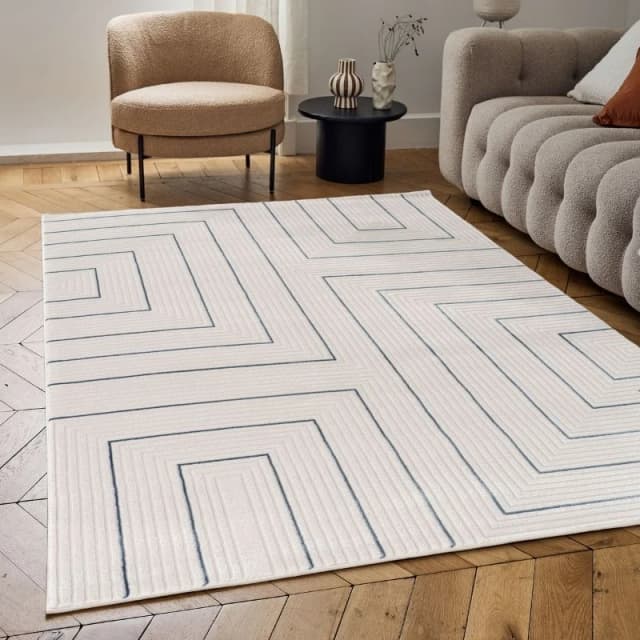 THE RUGS Carmel Modern Area Rugs & Runners Geometric Stain Resistant in Navy Size: 80cm x 150cm Navy Unisex 80cm x 150 cm
