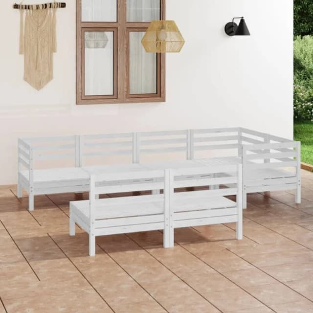 VIDAXL 7 Piece Garden Lounge Set Solid Pinewood White Vidaxl 8720286686300