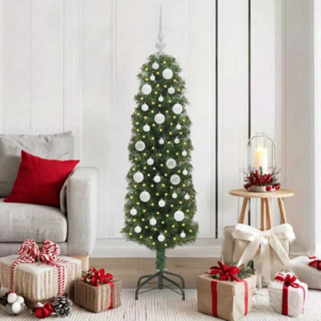 vidaXL Artificial Christmas Tree with 150 LEDs, White Balls with Stand Green 150 x 43 cm, Green 3394933