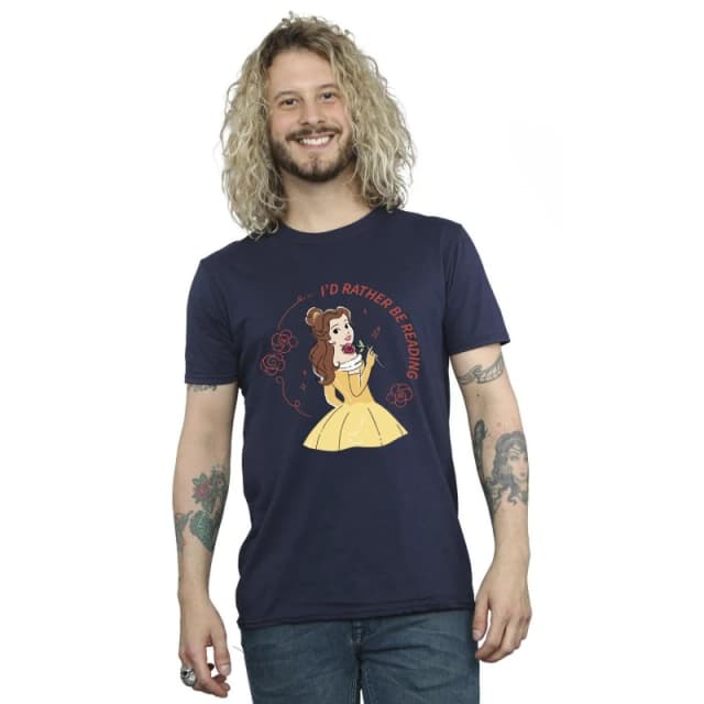 Disney Men Beauty And The Beast I'd Rather Be Reading T-Shirt in Navy Size: Small Navy S Male 5063153509801