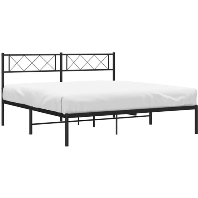 Vidaxl Metal Bed Frame With Headboard Black 5ft King Size, Black 372279