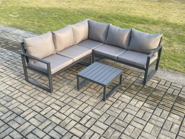 Fimous Outdoor Garden Furniture Set Aluminium Lounge Sofa Square Coffee Table Sets Indoor Conservatory Set Dark Grey Dark Grey Unisex