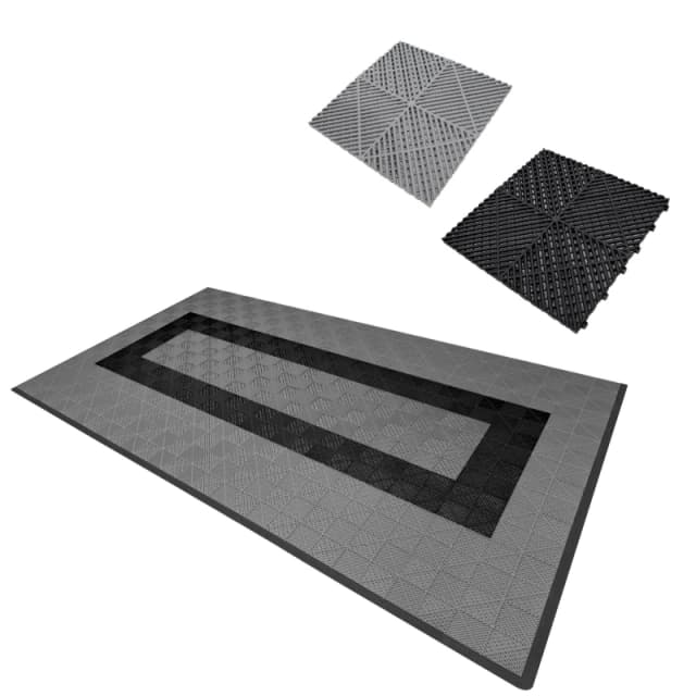 Monstershop Vented Garage Floor Tiles Grey (x90), Black (x30) with Edges (x46) Grey