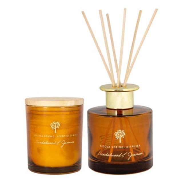 Nicola Spring Scented Candle & Reed Diffuser Set - 130G - Sandalwood & Jasmine