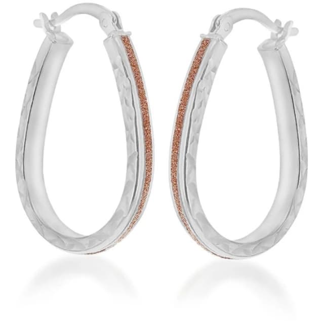 Be You Sterling Silver Rose Stardust Oval Hoops Silver female One Size