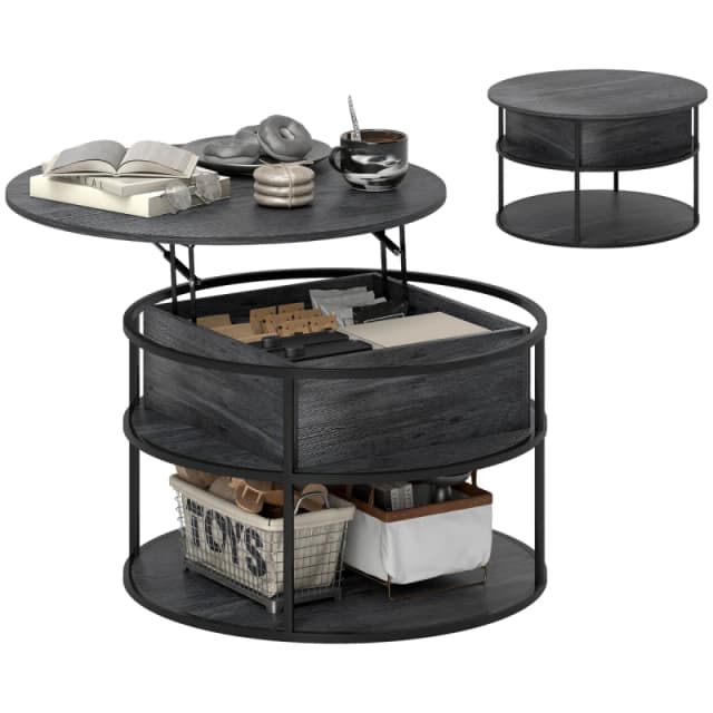 HOMCOM HOMCOM Lift Top Coffee Table, Round Coffee Table with Hidden Compartment in Dark Grey Dark Grey One Size Unisex 5063603791220