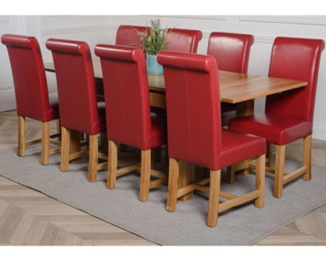 Thats Furniture Richmond 140-220cm Oak Extending Dining Table + 8 Washington Leather Chairs in Red Red Unisex