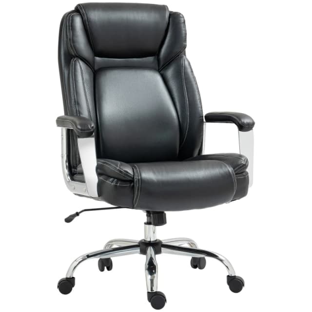 HOMCOM Faux Leather Desk Chair with Adjustable Height, 227kg 500LBS, Black Black