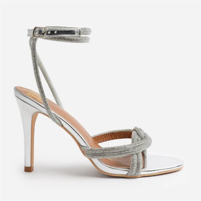 Where's That From 'Adana' Diamante Knot Detail With Cross Over Ankle Strap High Heels Silver
