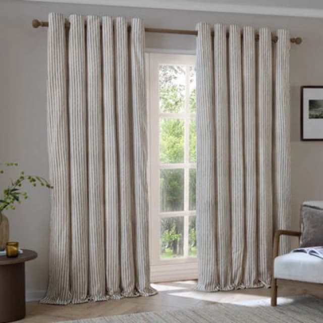 Yard Hebden Striped Cotton Blackout Eyelet Curtains, Mole, (W) 229 X (D) 137Cm