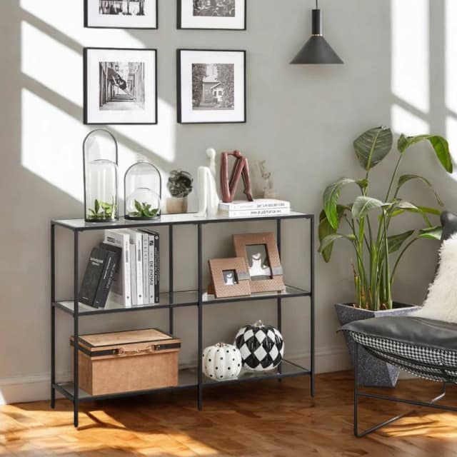 Pirlo Plush 3 Tier Tempered Glass Console Table for Hallway Black Unisex