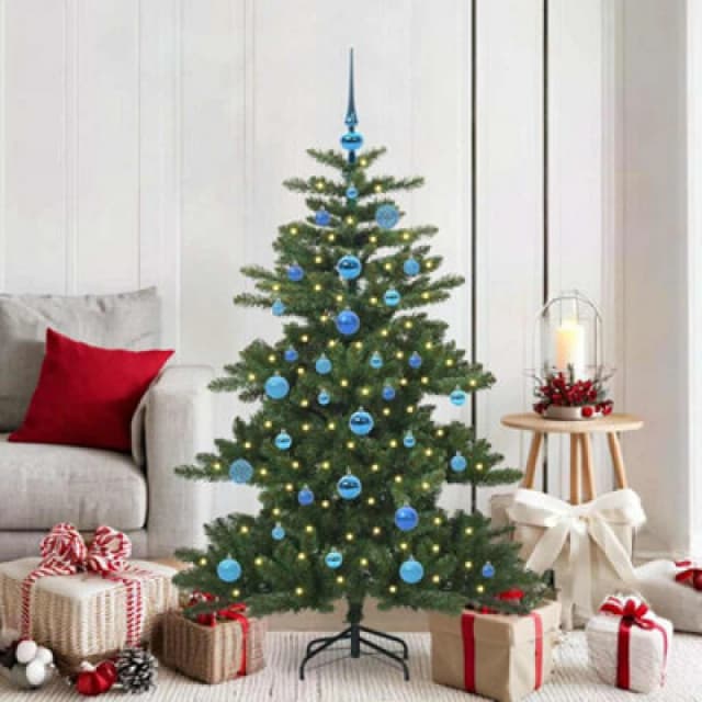 vidaXL Artificial Hinged Christmas Tree with 150 LEDs, Blue Balls 150cm PVC, Green 3397660