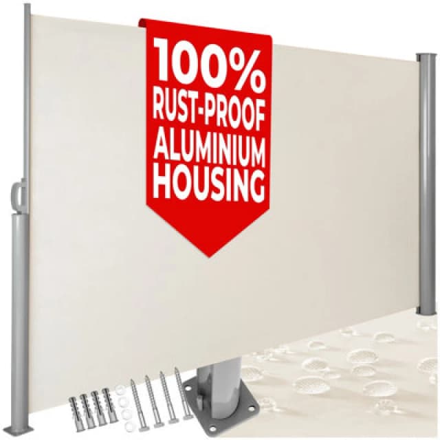 Tectake Garden Privacy Screen With Retractable Side Awning And Aluminium Casing 180 X 300 Cm - Beige