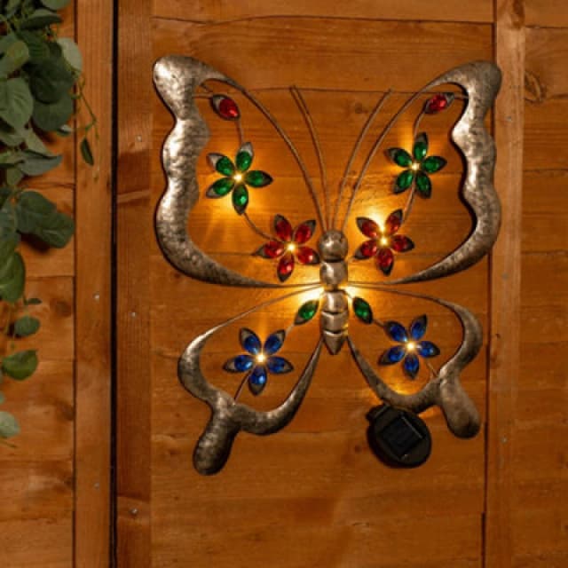 ValueLights ValueLights Butterfly Solar Outdoor Multi Coloured Wall Art Garden Fence Ornament Light Multi One Size Unisex 5016529270980