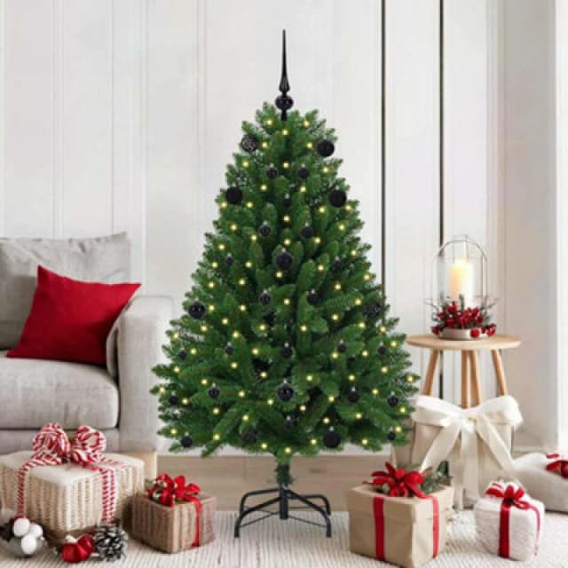 vidaXL Artificial Christmas Tree with Black Balls Green 150cm PVC and Metal, Green 3395677