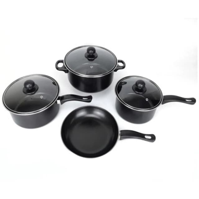 Gr8 Home Black 7 Piece Non Stick Cookware Set Cooking Pot Frying Pan Saucepan With Lids