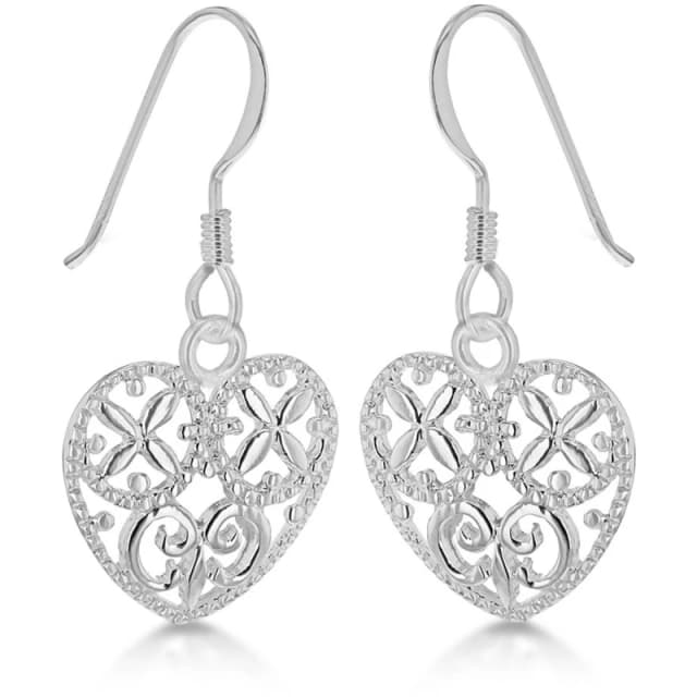 Be You Sterling Silver Filigree Heart Drop Earrings Silver female One Size