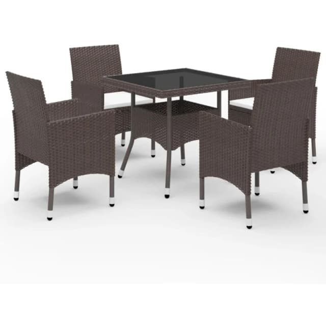 VIDAXL 5 Piece Garden Dining Set Poly Rattan and Tempered Glass Brown Vidaxl 8720286852422