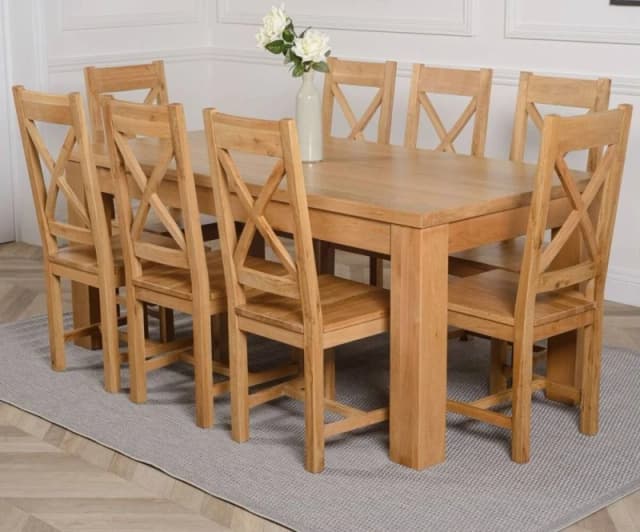 Thats Furniture Dakot 182 x 92cm Oak Large Dining Table & 8 Berkeley Chairs in Brown Size: 182 x 92cm Brown Unisex 182 x 92 cm
