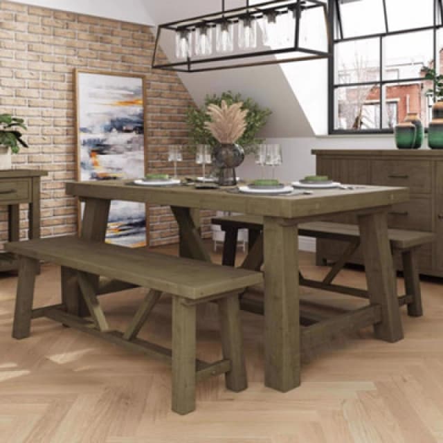 FW Style Saltash Dining Set 1.6M Table + 2X 140Cm Benches + 1 Extension Leaf - Solid Reclaimed Natural Pine, Brown SALSET-A