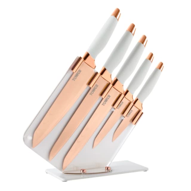 Tower Rose Gold 5 Piece Knife Set - White T81532RW