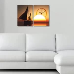 2P3040CS-148 Multicolor Decorative Canvas Wall Clock (2 Pieces)