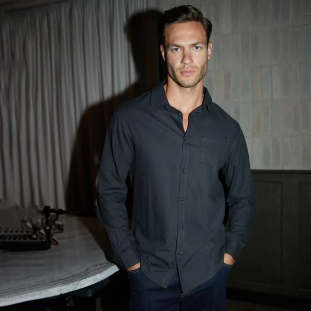 Threadbare 'Flanigan' Brushed Cotton Long Sleeve Flannel Shirt Charcoal