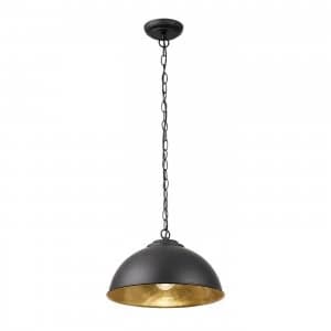 1 Light Dome Ceiling Pendant Matt Black, Gold Leaf, E27