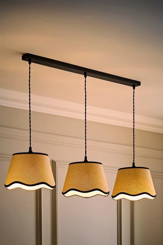 ValueLights ValueLights Dutton Black Trim Scallop 3 Drop Black Diner Ceiling Pendant Light with Bulbs Black One Size Unisex 5059406063558