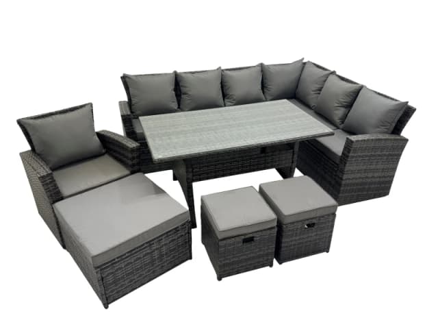 Fimous 10 Seater Patio Dining Corner Sofa Sets with Chair Dark Grey Mixed Dark Grey Unisex