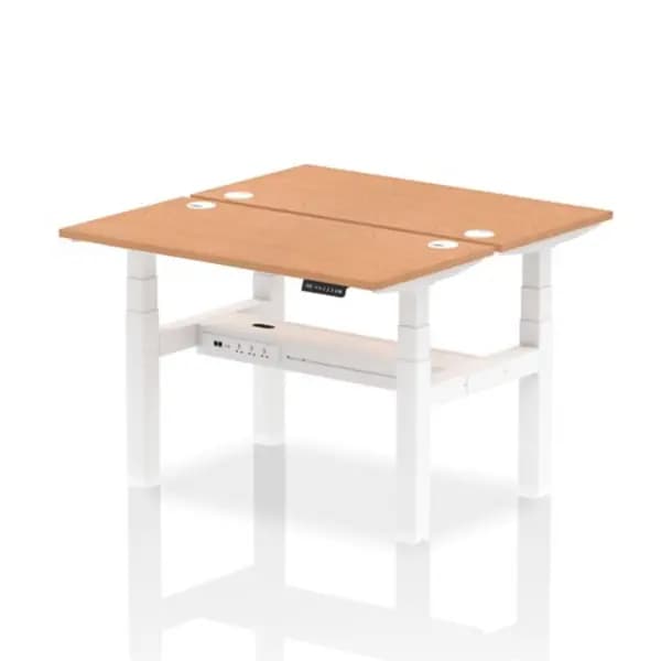 Air Air Back-to-Back 1200 x 600mm Height Adjustable 2 Person Bench Desk Oak Top with Cable Ports White Frame HASCP2P12600OAKW