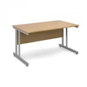 Momento straight desk 1400mm x 800mm - silver cantilever frame and oak