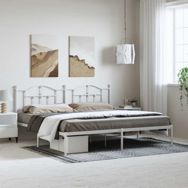 Vidaxl Metal Bed Frame Without Mattress With Headboard White 193X203 Cm, White 353494