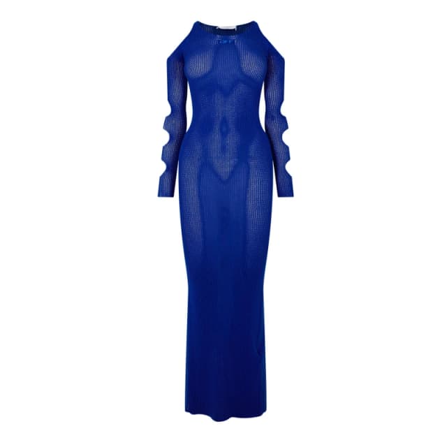 Off White Womens Viscose Long Sleeve Cut Out Maxi Dress Blue 4540 female XXS (36)